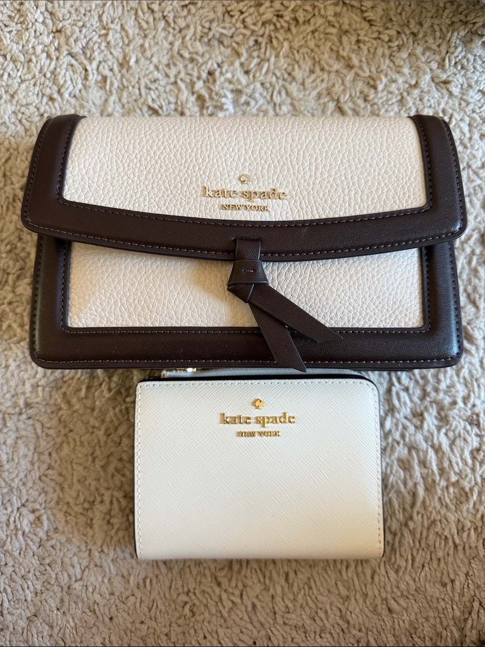kate spade Two-Tone Cream and Brown Leather Crossbody with Matching Wallet